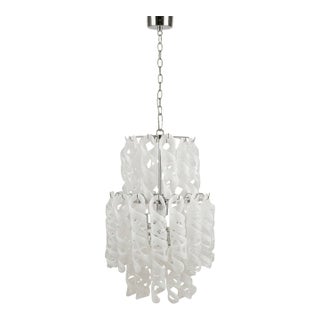 Vintage Italian White Glass Spiral Chandelier – Mid-Century Modern For Sale