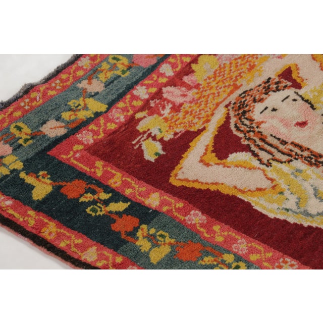 1960s Vintage Turkish Bessarabian Pictorial Rug With Maiden and Florals - Rug & Kilim For Sale - Image 5 of 10