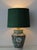 Mid-Century Modern Mid-20th Century Spanish Revival Green Ceramic Table Lamp with Silk Shade, 1970s For Sale - Image 3 of 18