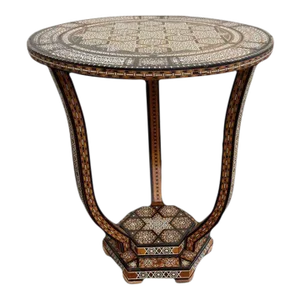 Moorish Style Moroccan Low Table With Round Top and Geometric Bone Inlaid.