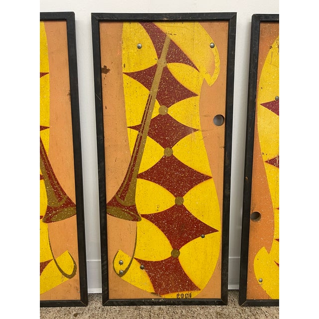 Orange Vintage Mid-Century Modern Geometric Wall Panels, Set of Four, Orange and Yellow Abstract Wall Art For Sale - Image 8 of 10