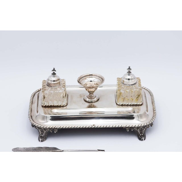 Silver Inkwell with Cut Glass Tanks, Set of 8 For Sale - Image 4 of 9