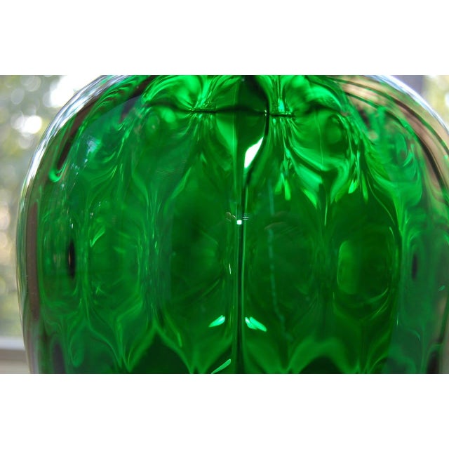 Emerald Vintage 1960s Murano Glass Table Lamps in Emerald Green - a Pair For Sale - Image 8 of 11