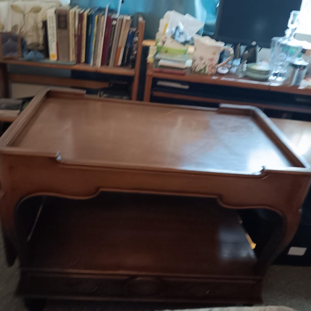 Wood Antique Weiman Heirloom Rolling Drop Leaf Bar Cart/Server/Buffet W/Drawer For Sale - Image 7 of 8