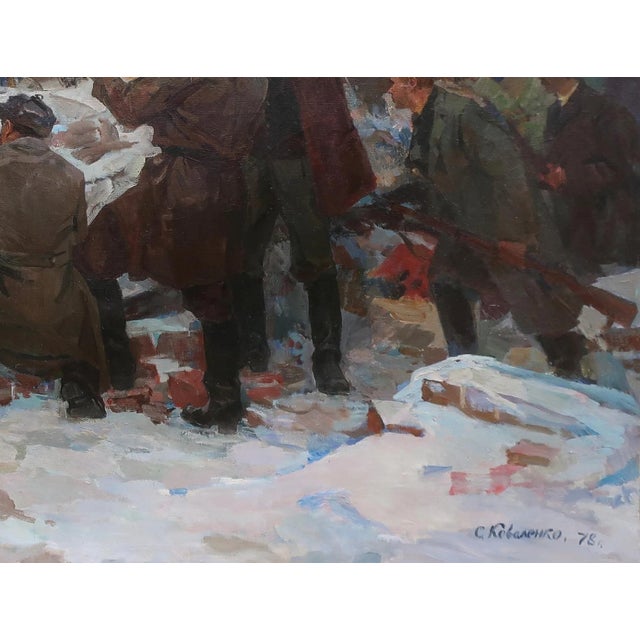Realism Soviet War Oil Painting, Ukrainian Artist Kovalenko (1970s) 168-219 For Sale - Image 3 of 6