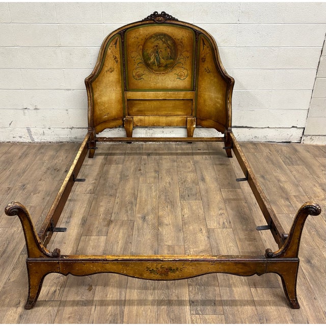 Antique Three Quarter Size French Louis XV Vernis Martin Style Bed For Sale - Image 13 of 14