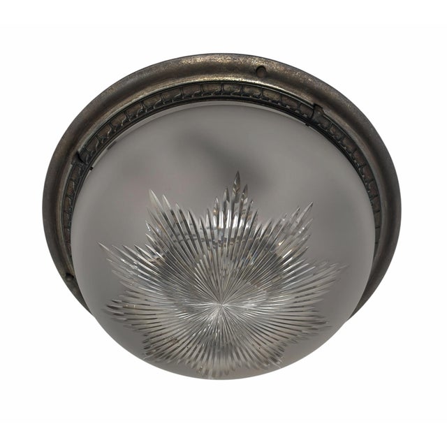Art Deco Antique Art Deco Star Cut Crystal Flush Mount Ceiling Light Fixture For Sale - Image 3 of 4