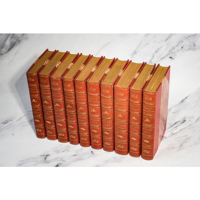 19th Century Wonderful Collection 10 Volume Bailey's Magazine of Sports & Pastimes Antique Red Leather Spine Books English Country Equestrian Horse For Sale - Image 5 of 13