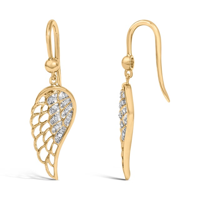 Haus of Brilliance Gold Vermeil Diamond Accent Angel Wing Drop Earrings, Pair For Sale - Image 4 of 4