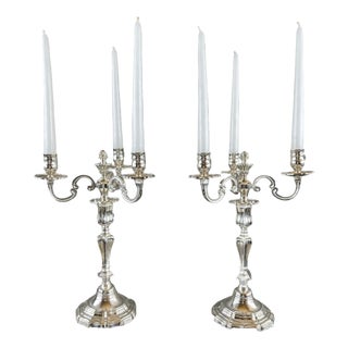 20th Century Louis XV Silver-Plated Metal Candelabra, Set of 2 For Sale