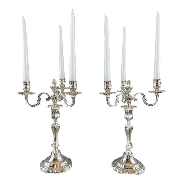 20th Century Louis XV Silver-Plated Metal Candelabra, Set of 2 For Sale