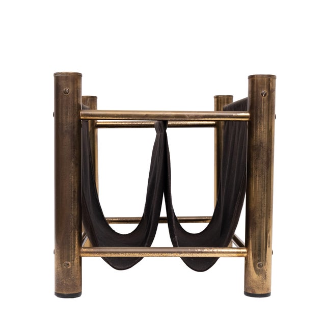 1970s Vintage Brass and Canvas Magazine Holder, 1970s For Sale - Image 5 of 10
