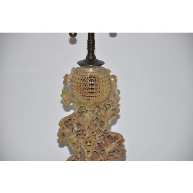 Chinese Lang Levin Studios Mid Century Modern Dragon Soapstone Carving Table Lamp For Sale - Image 3 of 9