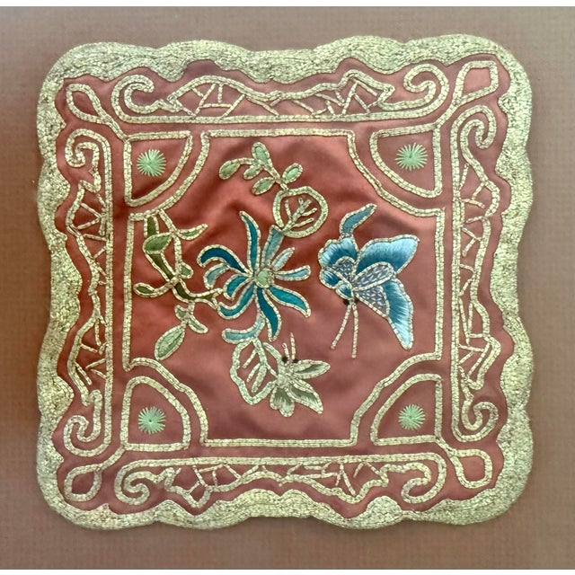 Textile Pair of Vintage Framed Chinese Textile Art in Faux Bamboo Frames For Sale - Image 7 of 13