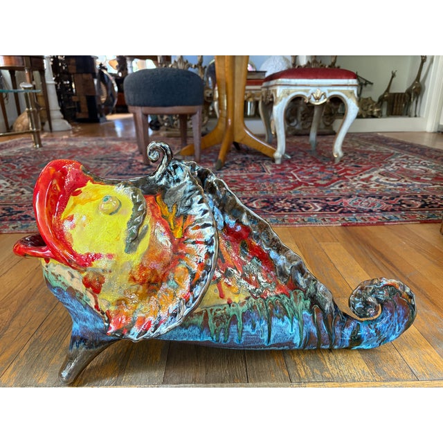 Italian Glazed Terracotta Fish Sculpture. Offered is an amazing large multicolored Italian glazed terra cotta fish...