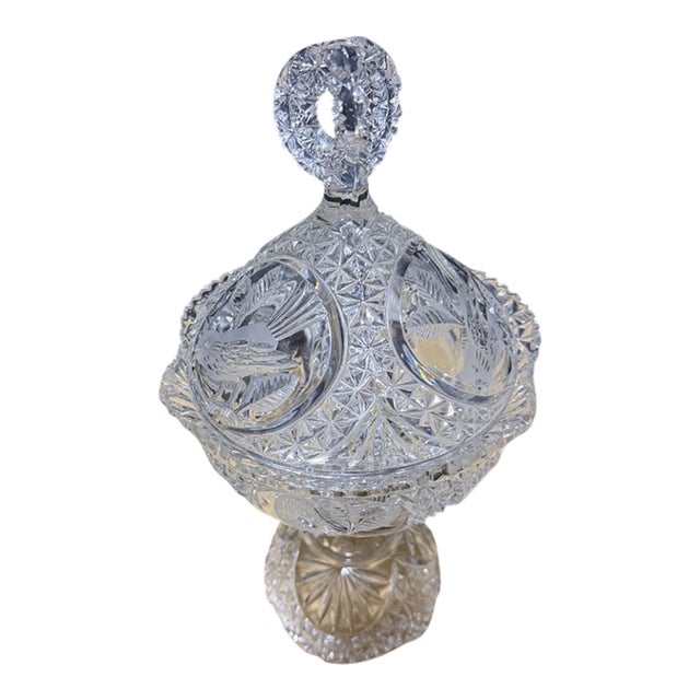 Vintage West German Hofbauer "Byrdes" Cut Crystal Lidded Covered Compote For Sale