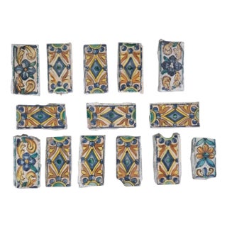 Antique Glazed Tiles, Set of 14 For Sale