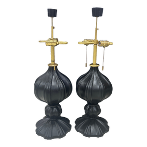 Vintage Ebonized Wood Carved Lamps - a Pair