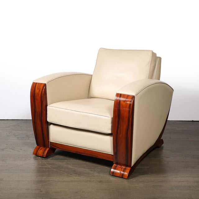 Pair of Art Deco Club Chairs in Palisander & Edelman Cream Leather For Sale In New York - Image 6 of 18