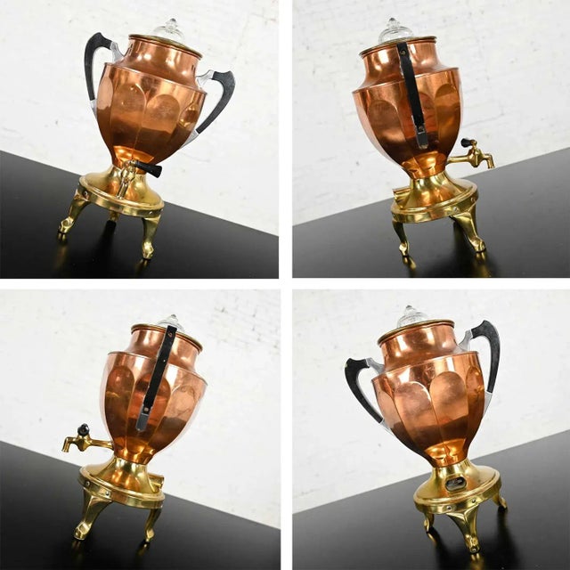 Vintage Art Deco Brass & Copper Coffee Urns Bakelite Handles Set of 4 For Sale - Image 9 of 13