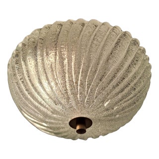 Vintage Flat Ceiling Lamp with Curved Frosted Glass Shade on Brass Bracket, 1980s For Sale