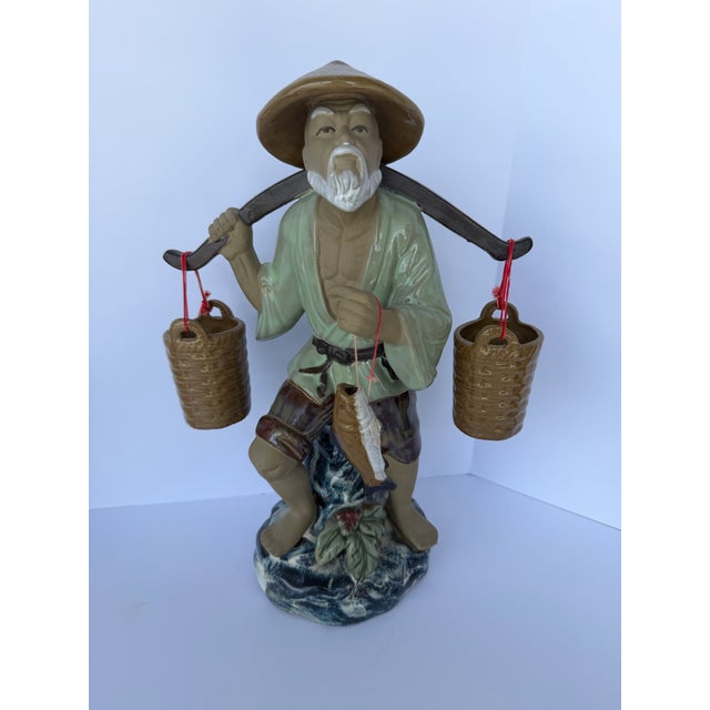 Ceramic Vintage Chinoiserie Farmer Figurines, Pair For Sale - Image 7 of 10