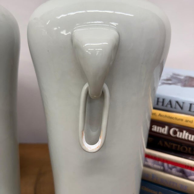 Tall White Ceramic Vases with Elephant Head Handles - A Pair For Sale - Image 12 of 13