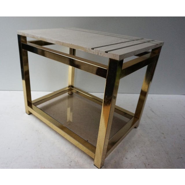 Mid-Century Modern Travertine and Gold Side Table by Maison Jansen Alain Delon for Mario Sabot, 1970s For Sale - Image 3 of 5