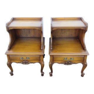 French Cherry Pair of Nightstands Side End Bedside Lamp Tables For Sale