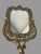 Metal Ornate Vintage Antique Cast Metal Gold Painted Standing 16.25" Vanity Mirror For Sale - Image 7 of 10