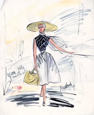 11x14 Print of Original Costume Sketch by Edith Head for Grace Kelly "To Catch a Thief" 1955