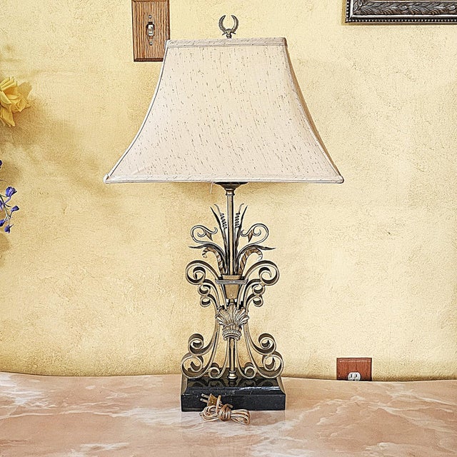 Neoclassical Vintage Maitland-Smith Neoclassical Brass Scrollwork Table Lamp For Sale - Image 3 of 18