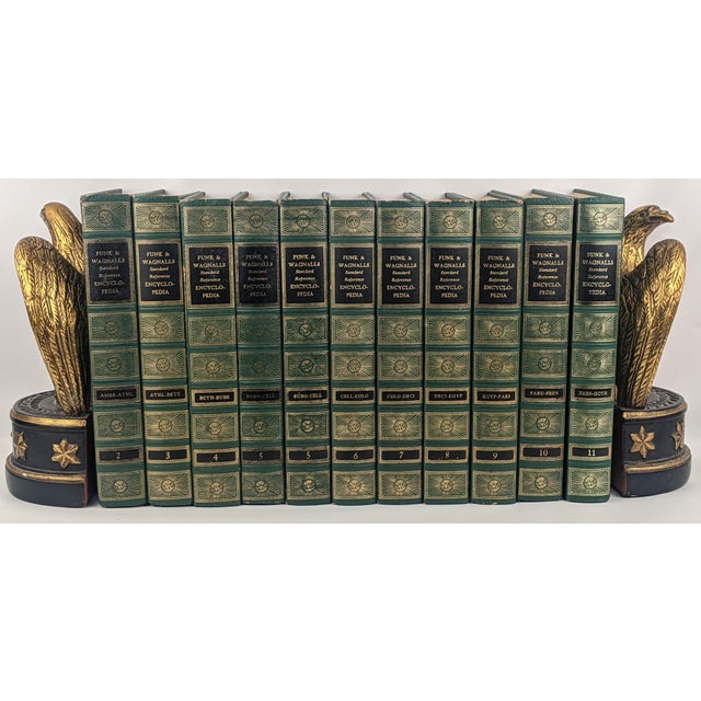 Green Vintage 1959 Funk & Wagnalls Green & Gilt Encyclopedia Books – Set of 11 For Sale - Image 8 of 14