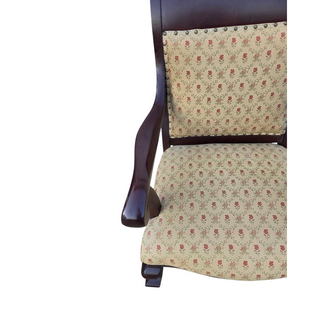 Antique French Carved Empire Rocking Chair Armchair Mahogany Lounge Rocker For Sale - Image 4 of 13
