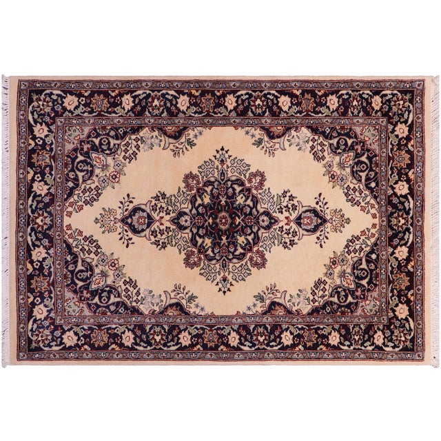 Blue Elegant 1990's Pak-Persian Ivory/Blue Wool Rug - 2'7'' X 4'2'' For Sale - Image 8 of 9