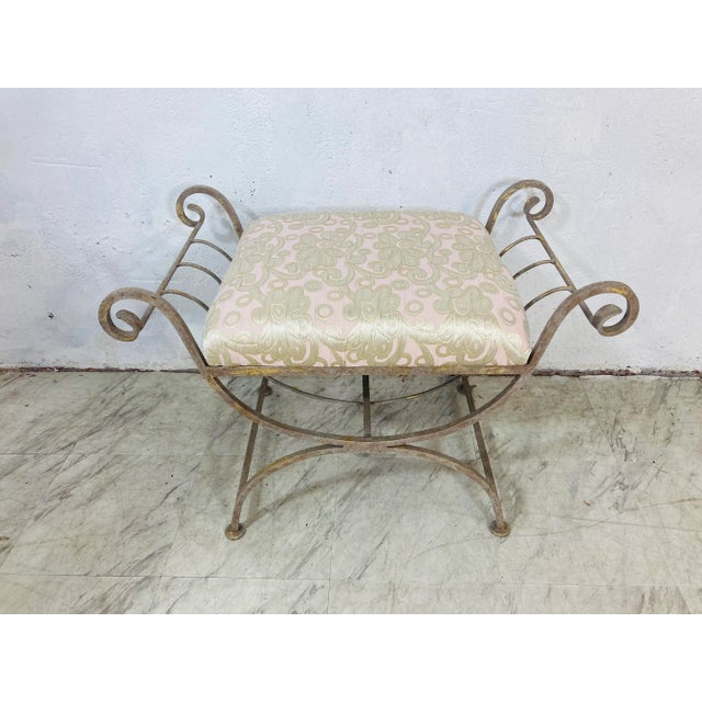 Vintage Iron Bench, Newly Upholstered For Sale In Charleston - Image 6 of 6