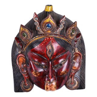 Antique Asian Facial Mas in Lacquered and Painted Wood, 1890s For Sale