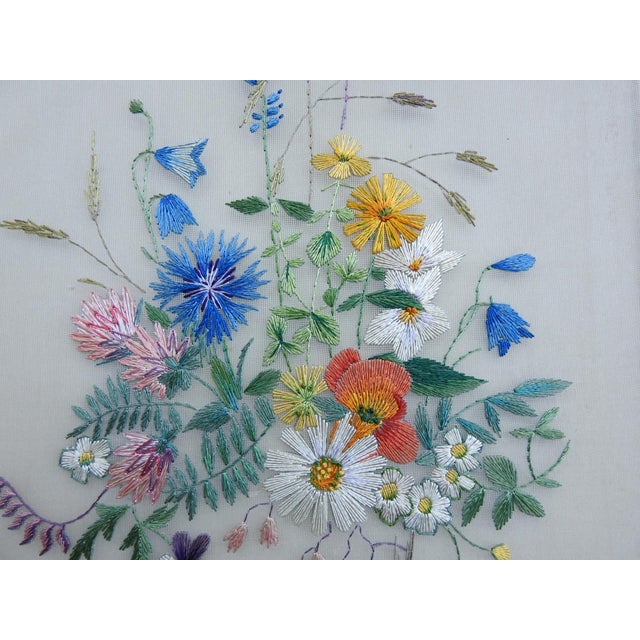 1960s Mid-Century Framed Silk Needlework Botanical Wildflower Art For Sale - Image 5 of 9