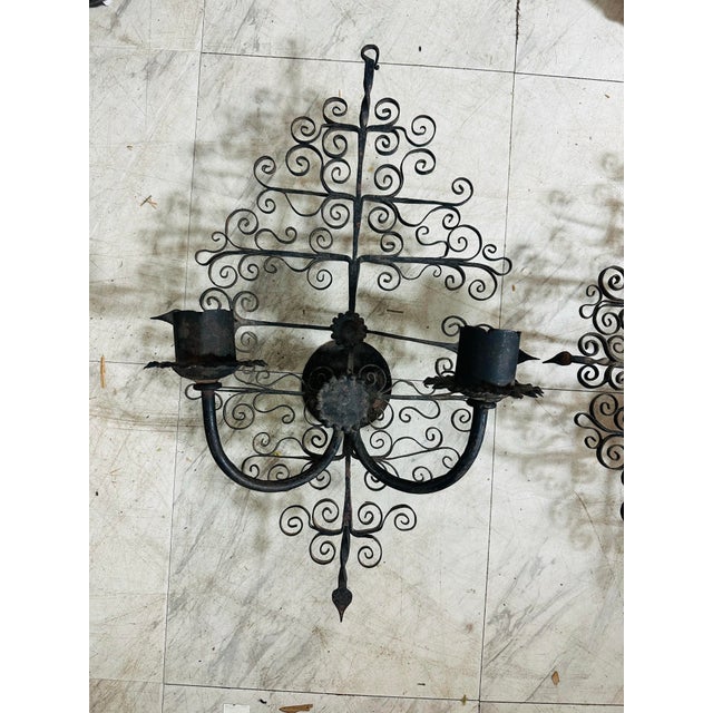 Black Vintage Iron Wall Sconces, a Pair For Sale - Image 8 of 9