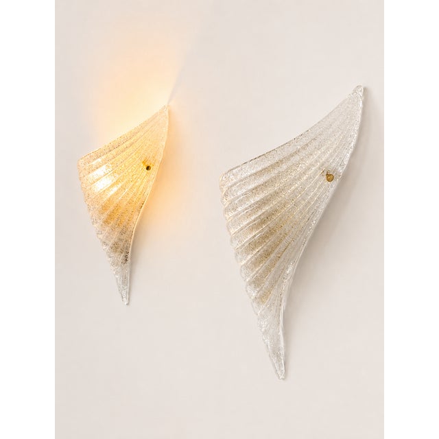 Vintage Pressed Molded Murano Glass Wall Sconces, Italy, 1980, Set of 2 For Sale - Image 4 of 6