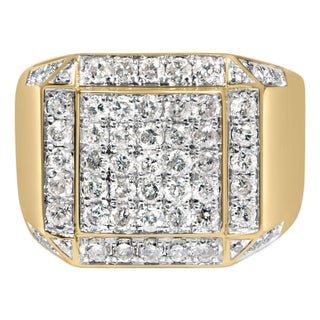 Men's 10K Yellow Gold 2 1/8 Cttw Diamond Composite Cluster Cocktail Ring Band - Size 9 For Sale