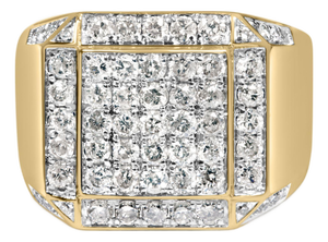 Men's 10K Yellow Gold 2 1/8 Cttw Diamond Composite Cluster Cocktail Ring Band - Size 9