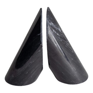 Vintage Black Marble Angular Bookends For Sale