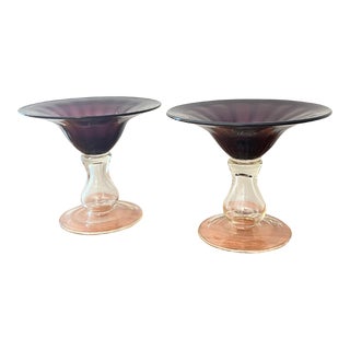 Pair of Vintage Amethyst Pedestal Bowls For Sale