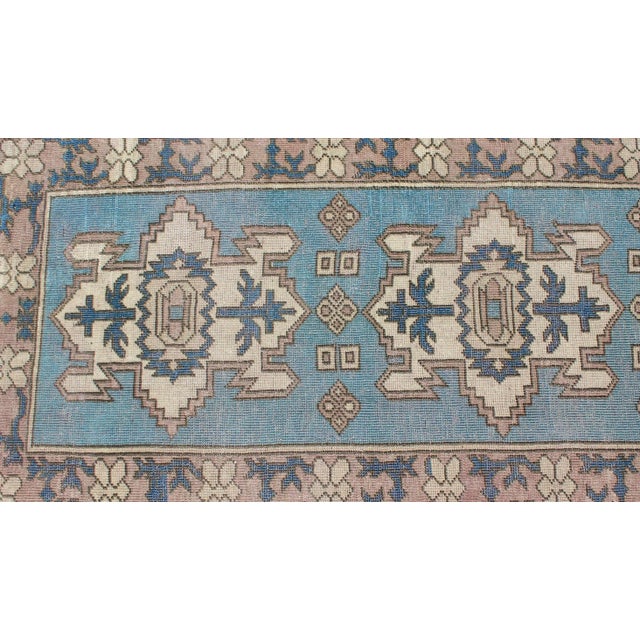 Long Vintage Turkish Runner With Geometric Design in Light Blue and Taupe 2'9 X 17'4 For Sale In Atlanta - Image 6 of 12