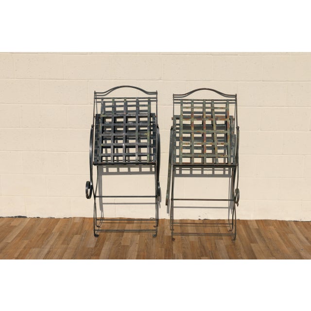 Vintage Pair of 1970s Hervé Baume French Wrought Iron Folding Patio Chairs With Rustic Patina | Outdoor Garden Armchairs For Sale - Image 14 of 18