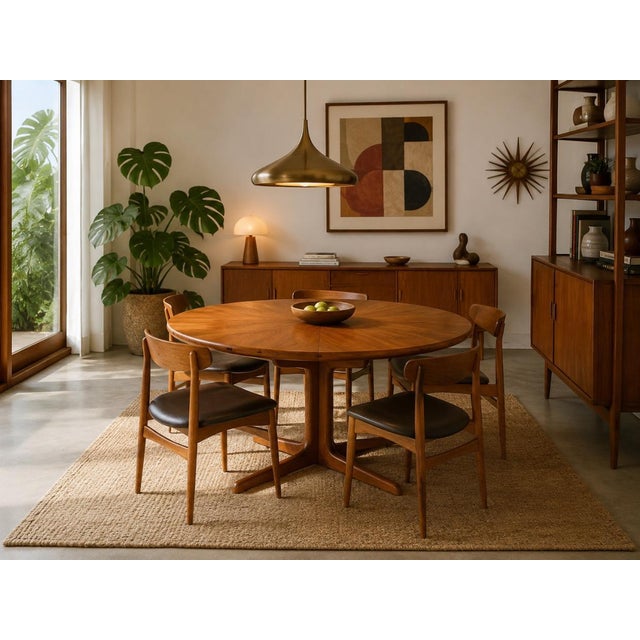 1970s Mid-Century Danish Modern Teak Expanding Round- Oval Dining Table For Sale - Image 4 of 18