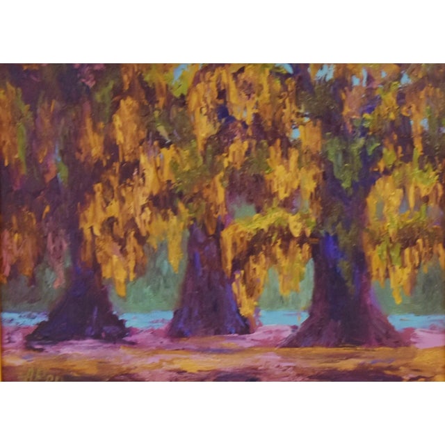 Southern Spanish Moss Oak Trees Landscape Oil Painting Including the Antiqued Gold Wood Frame For Sale - Image 4 of 7
