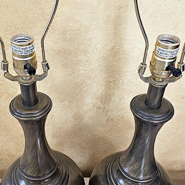 Vintage Bronze Urn Table Lamps With Neutral Shades, Classic Traditional Lighting, 32” Tall - a Pair For Sale - Image 14 of 18