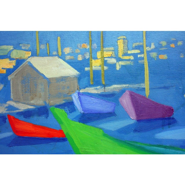 Mid-Century Modern Modernist Boats - Abstract Monterey Seascape in Oil on Canvas by Virginia Rogers For Sale - Image 3 of 6